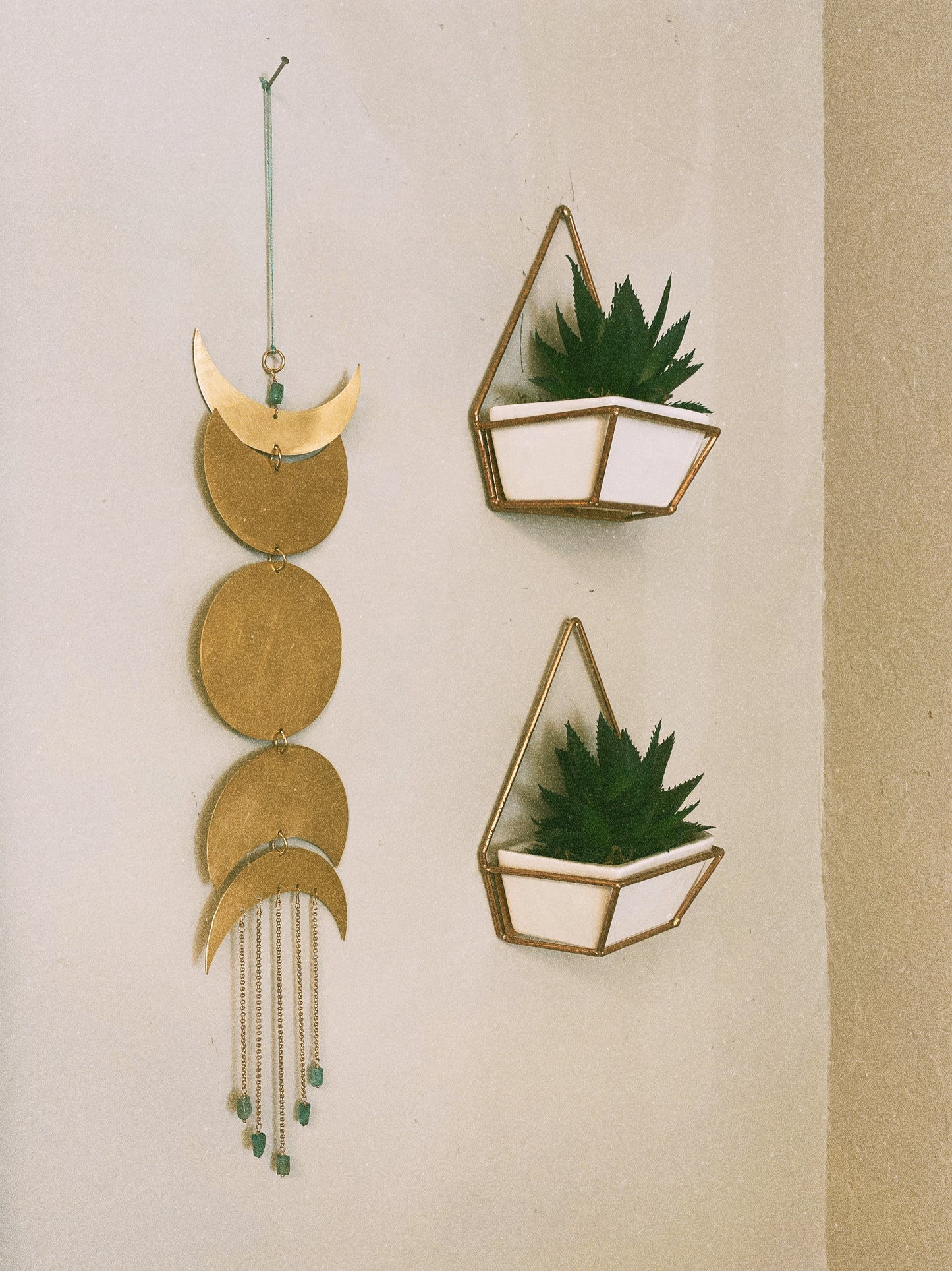 Moon Phase Brass Wall Hanging (Apatite Stone)