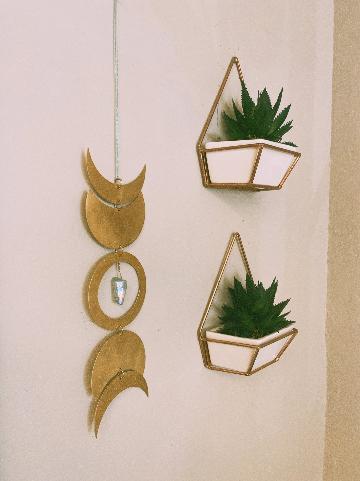 Moon Phase Brass Wall Hanging (Crystal Quartz)