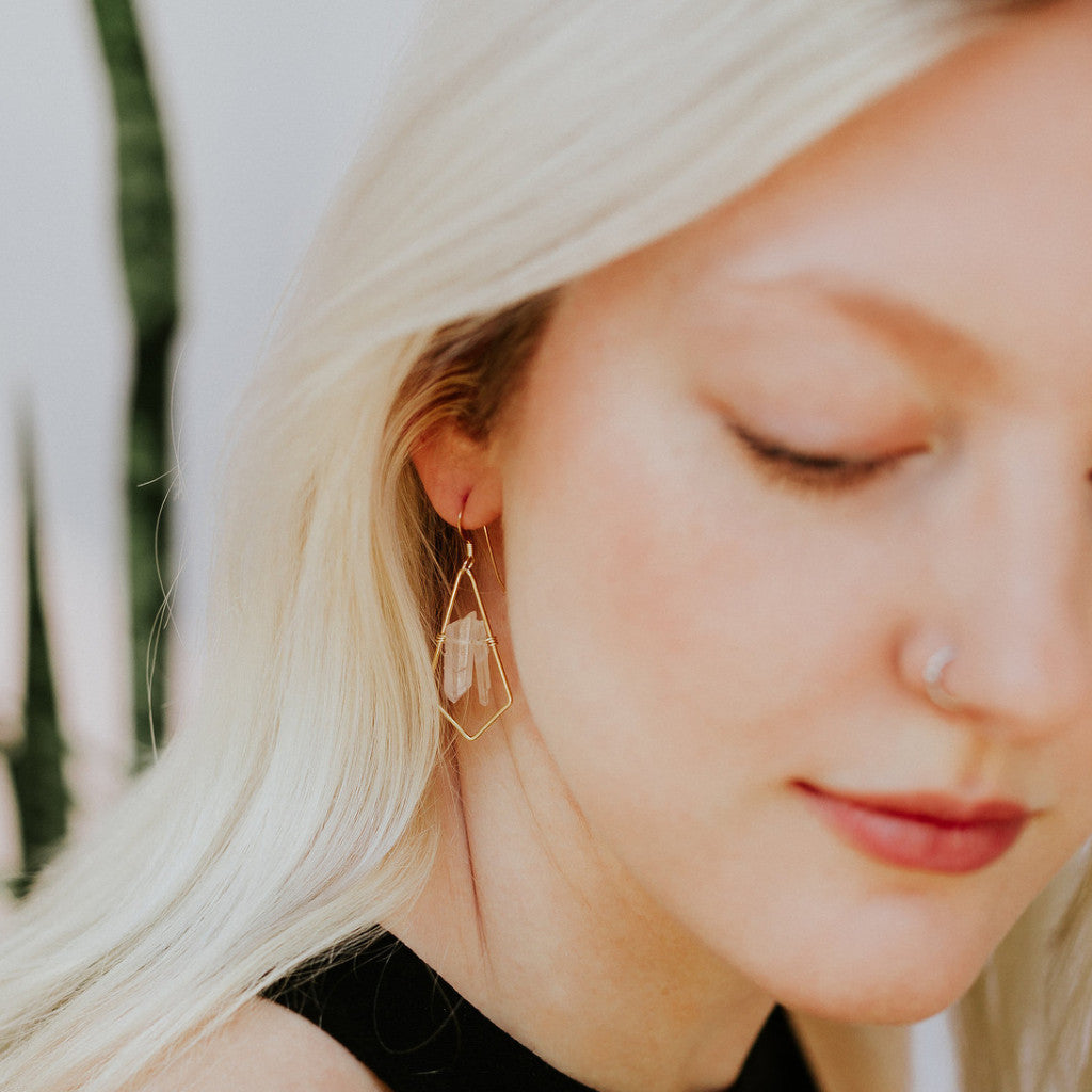 Geometric Crystal Earrings- 14k Gold Filled OR Sterling Silver