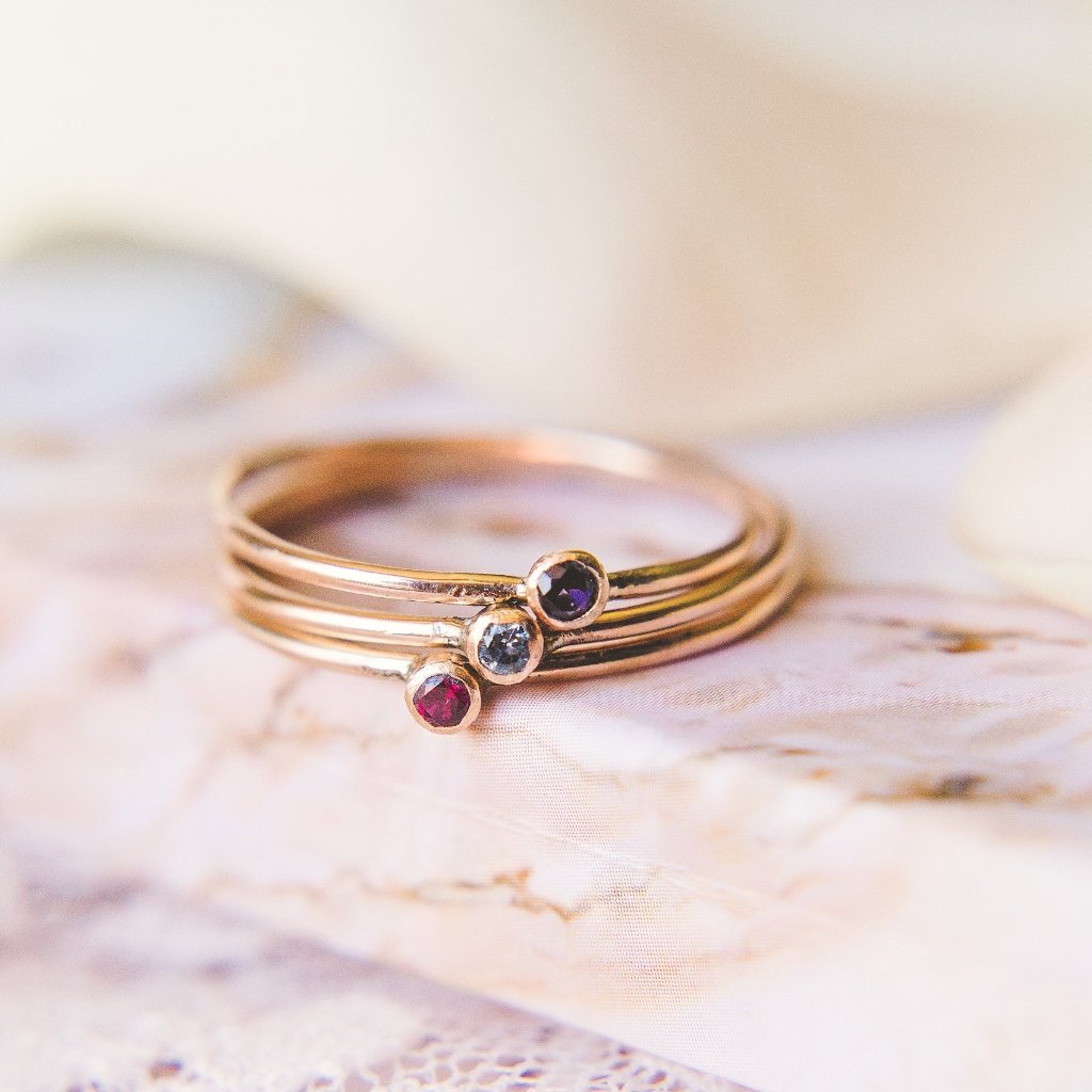 Delicate Birthstone Stacking Ring- 14k GF