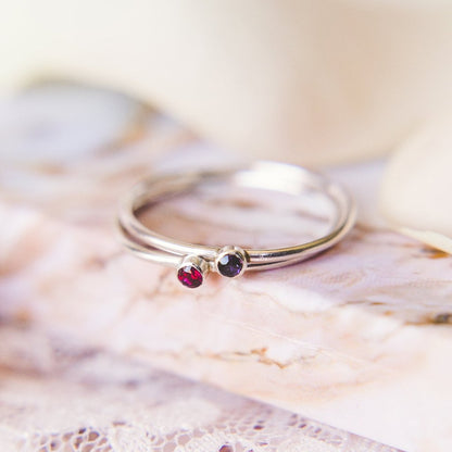 Delicate Birthstone Stacking Ring- Sterling Silver
