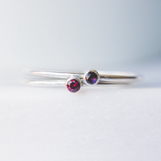Delicate Birthstone Stacking Ring- Sterling Silver